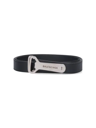 Balenciaga Bottle Opener 3cm Embellished Leather Belt In Black