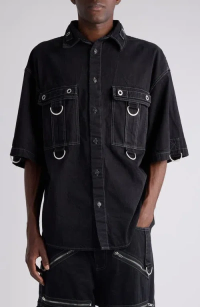 Balenciaga D-ring Cotton Denim Utility Shirt In Black