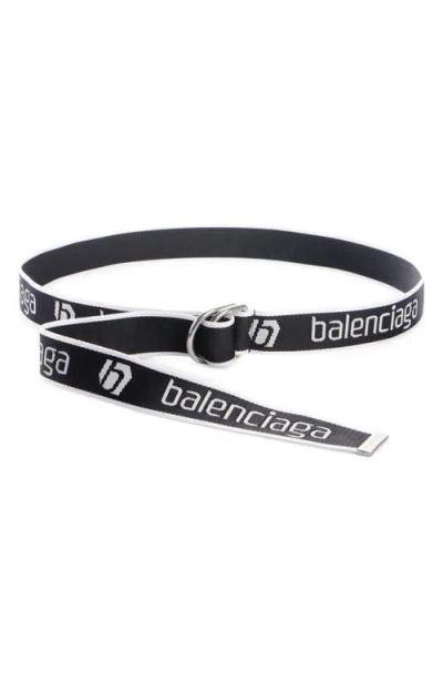 Balenciaga D-ring Webbed Belt In Black/white