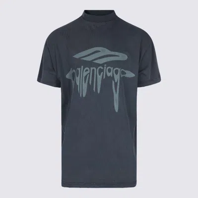 BALENCIAGA BALENCIAGA DARK BLUE COTTON T-SHIRT