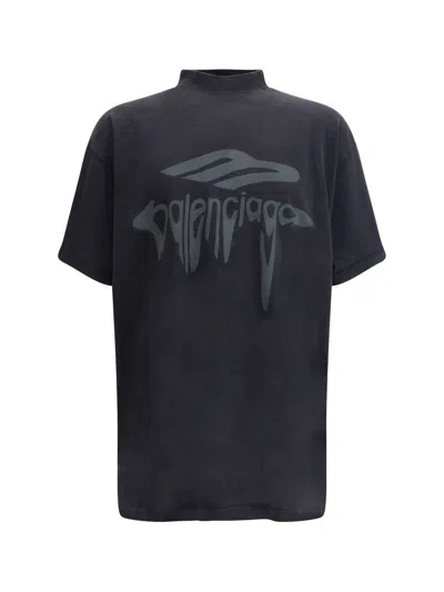 BALENCIAGA BALENCIAGA DARK BLUE COTTON T-SHIRT