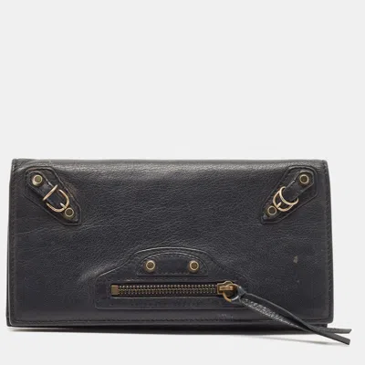 Pre-owned Balenciaga Dark Blue Leather Classic Continental Wallet