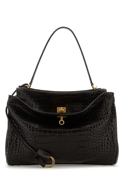 Balenciaga Dark Brown Leather Rodeo Handbag In White