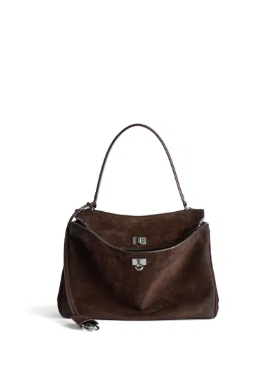 Balenciaga Dark Brown Suede Medium Rodeo Handbag
