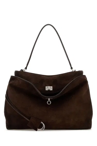 Balenciaga Dark Brown Suede Medium Rodeo Handbag In Burgundy