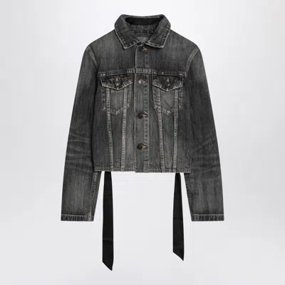 Balenciaga Dark Denim Jacket With Laces In Multi