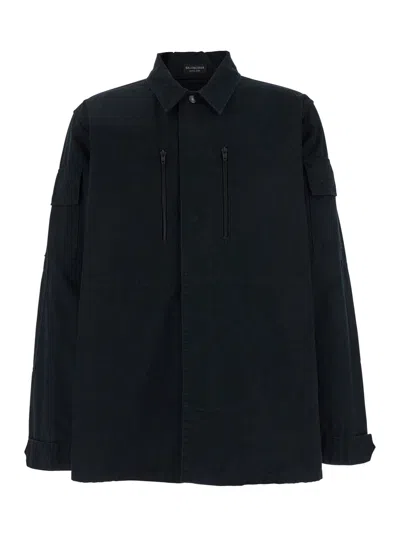 Balenciaga Dark Gray Shirt With Patched Chest Pockets In Ripstop Cotton Man In Multicolor