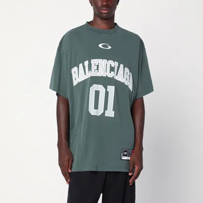 Balenciaga Dark Green/light Grey Oversized Basketball T-shirt