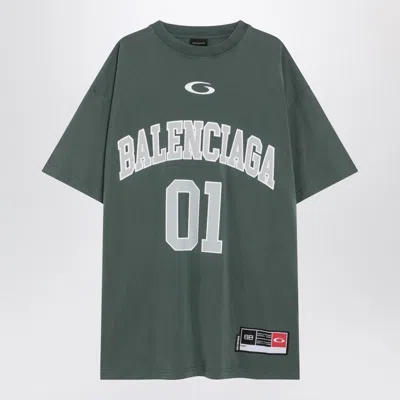 BALENCIAGA BALENCIAGA DARK GREEN/LIGHT GREY OVERSIZED BASKETBALL T-SHIRT MEN