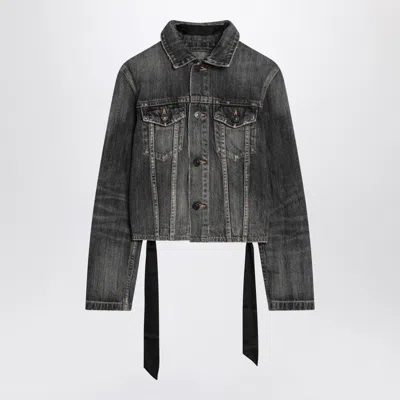 Balenciaga Dark Grey Denim Jacket With Laces Women In Gray