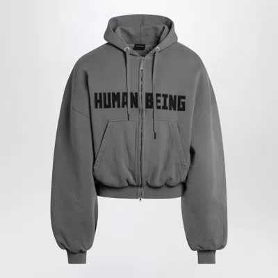 Balenciaga Dark Grey Human Being Zip Hoodie In Dry Pile Men In Gray