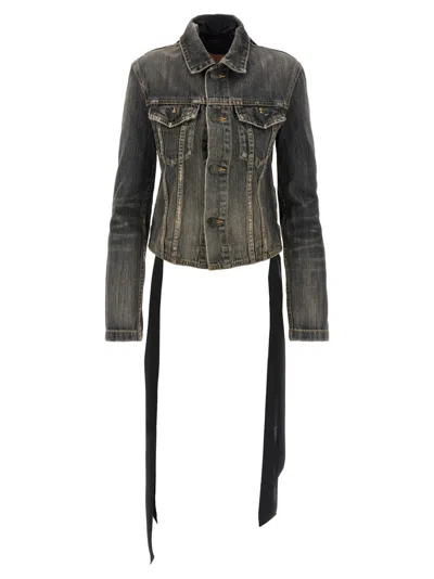 Balenciaga Dark Grey Lace-up Denim Jacket In Blue
