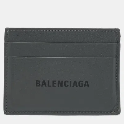 Pre-owned Balenciaga Dark Grey Leather Logo Card Case