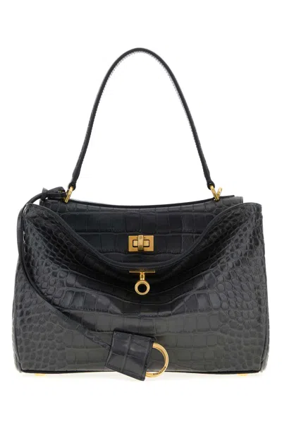 Balenciaga Dark Grey Leather Small Rodeo Handbag In Brown