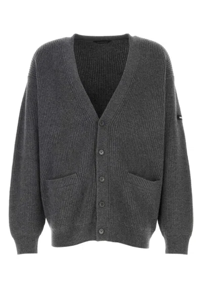 BALENCIAGA DARK GREY V-NECK LOGO CARDIGAN