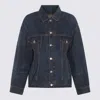 Balenciaga Denim Jacket With Adjustable Waist And Multiple Pockets In Dark Indigo/madder