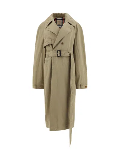 Balenciaga Trench Coat Belted Back Vent In Desert Beige