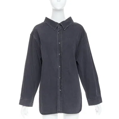Pre-owned Balenciaga Demna 2017 Black Washed Denim Swing Collar Oversized Shirt Fr34 Xs