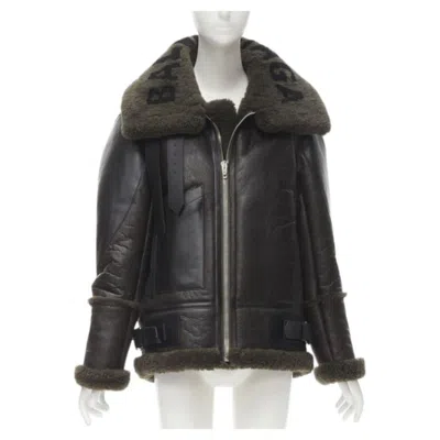 Pre-owned Balenciaga Demna 2018 Runway Le Bombardier Green Shearling Aviator Jacket Xs