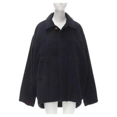 Pre-owned Balenciaga Demna 2019 Navy Camel Antique Gold Button Cocoon Coat Fr38 M In Blue