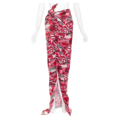Pre-owned Balenciaga Demna 2019 Runway Red Collage Logo Graphic Wrap Maxi Skirt Fr34 Xs