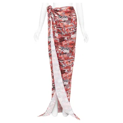 Pre-owned Balenciaga Demna 2019 Runway Red Logo Print Wrap Tie Maxi Skirt Fr36 S