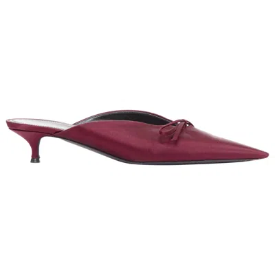 Pre-owned Balenciaga Demna Knife Mules Burgundy Satin Bow Pointy Kitten Heels Eu38.5 In Red