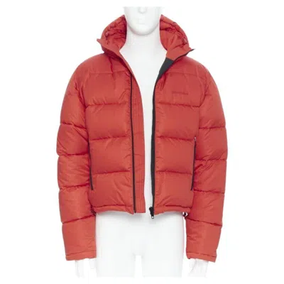 Pre-owned Balenciaga Demna Red Grid Nylon Logo Cropped Zip Down Puffer Jacket Eu50 L