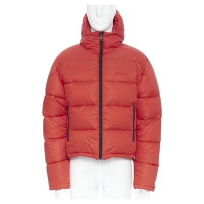 Pre-owned Balenciaga Demna Red Grid Nylon Logo Cropped Zip Down Puffer Jacket Eu50 L