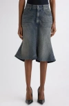 Balenciaga Denim A-line Midi Skirt In Blue