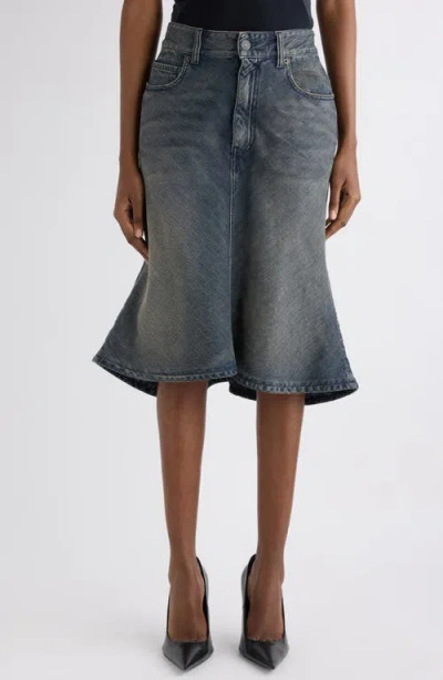 Balenciaga Denim A-line Midi Skirt In Blue