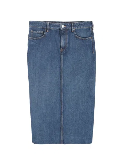 Pre-owned Balenciaga Denim Back-slit Midi Skirt In Blue