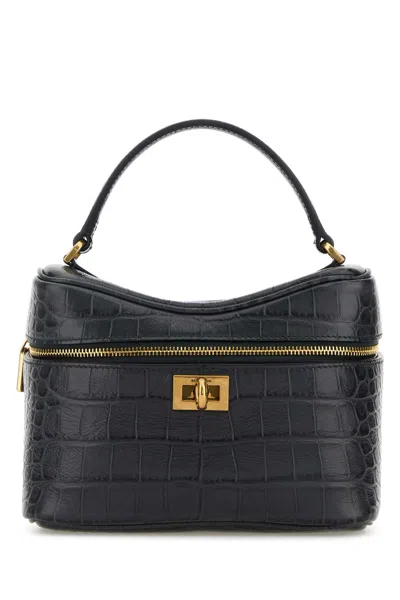 Balenciaga Denim Blue Leather Rodeo Handbag In Black