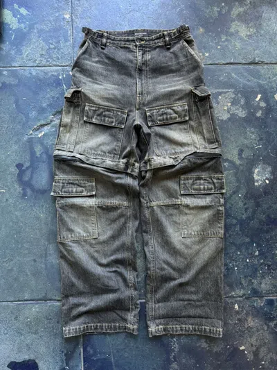 Pre-owned Balenciaga Denim Convertible Cargo Pants In Black
