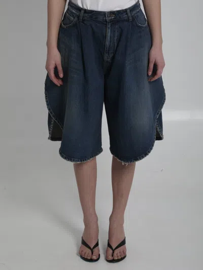 Balenciaga Denim Cotton Bermuda Shorts In Blue