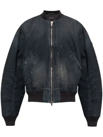 Balenciaga Denim Cotton Bomber Jacket In Black