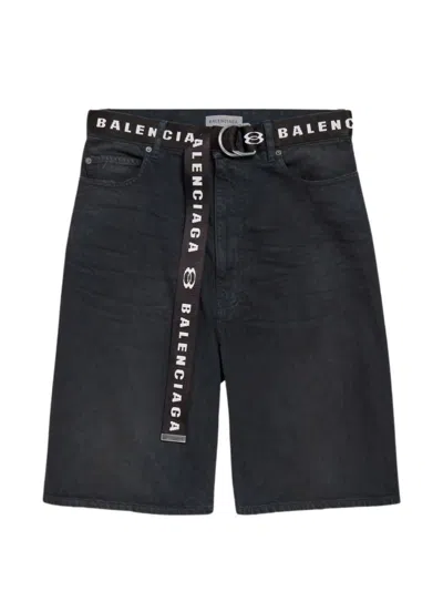 Balenciaga Denim Cotton Shorts In Black