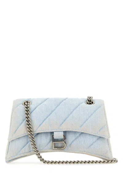 Balenciaga Denim Crush S Shoulder Handbag 24 X 15 X 8 Cm In Light Blue
