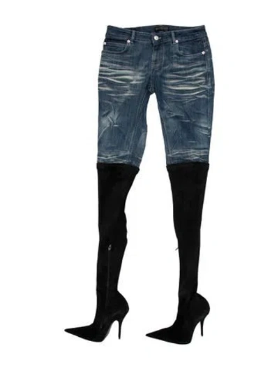Pre-owned Balenciaga Denim Crystal Embellishments Boots In Blue