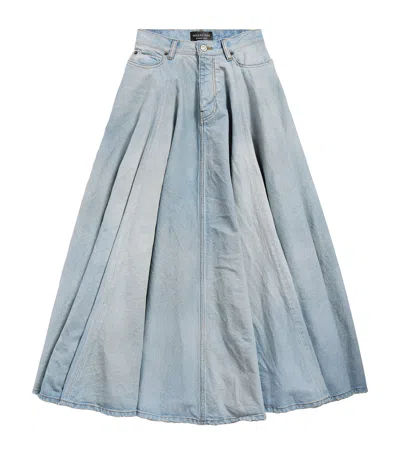 Balenciaga Denim Godet Maxi Skirt In Blue