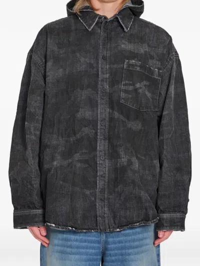 Balenciaga Denim Jacket Long Sleeves Collared Neck Camouflage In Black