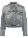 Balenciaga Rhinestone Logo Denim Jacket In Blau
