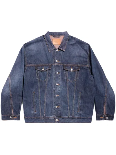 Balenciaga Unisex Denim Jacket With Flap Pockets And Back Slit In Blue