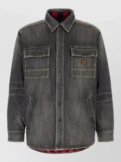 Balenciaga Denim Jacket Chest Pockets Long Sleeves In Gray