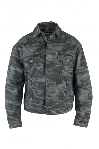 Balenciaga Camouflage Denim Jacket In Gray