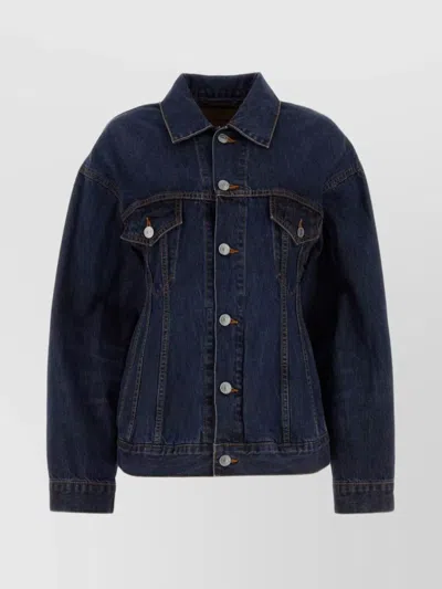 BALENCIAGA DENIM JACKET WITH ADJUSTABLE WAIST AND MULTIPLE POCKETS