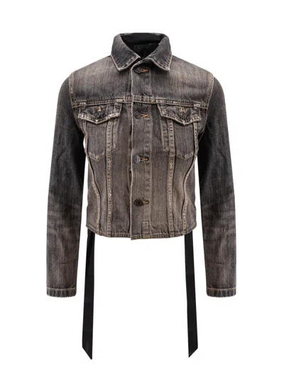 Balenciaga Dark Grey Denim Jacket With Laces Women In Gray