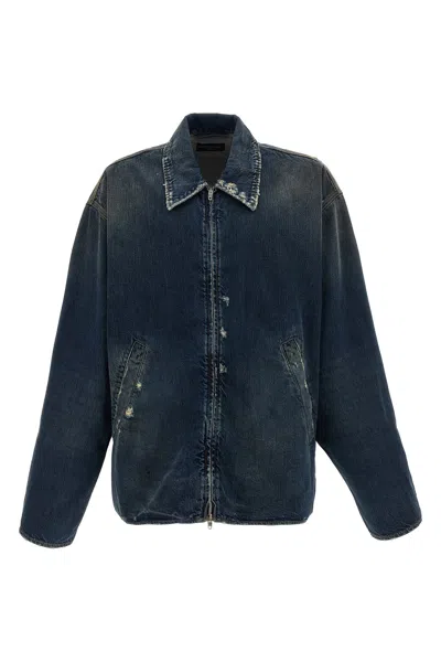 Balenciaga Denim Jacket With Used Effect Casual Jackets And Parka Blue