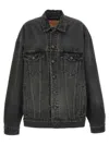Balenciaga Distressed Denim Jacket With Collar And Pockets In Gray