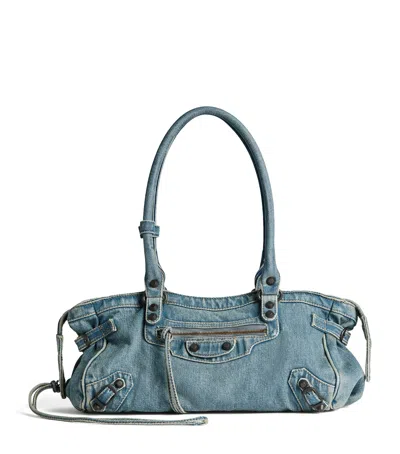 Balenciaga Denim Le City East-west Shoulder Bag In Blue